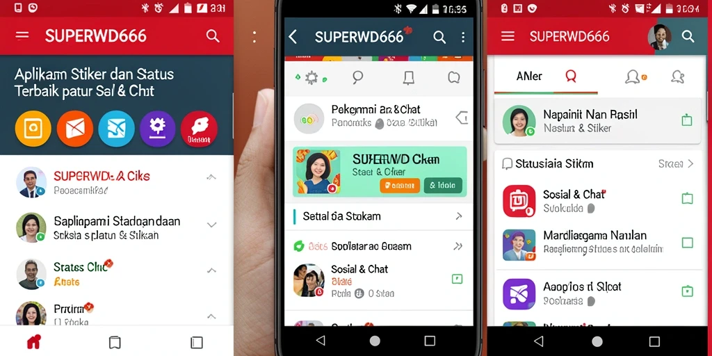 Tampilan antarmuka pengguna SUPERWD666 dengan berbagai pilihan stiker menarik.